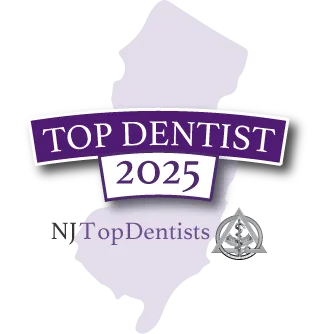 Top Dentist 2025 NJ award badge with New Jersey map